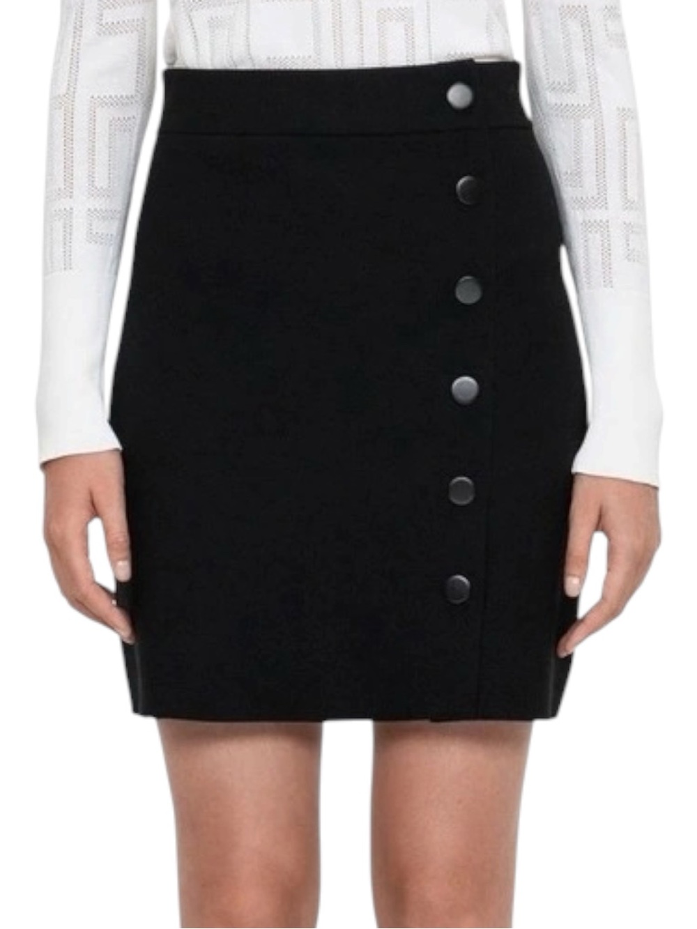 Veronika Maine Black Milano Mini A-Line Knit Stretch Button/Snap Skirt (L)